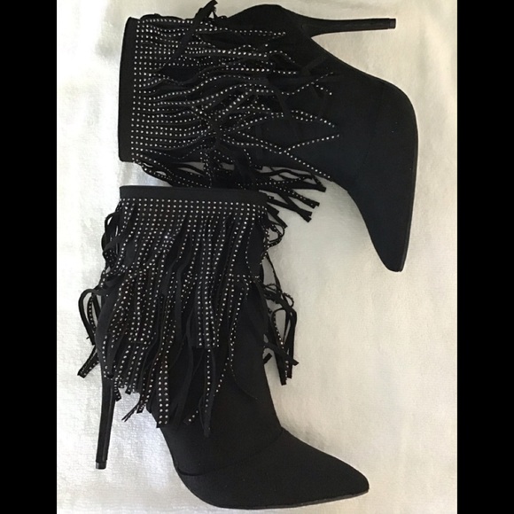 Azalea Wang Shoes - Azalea Wang “Profile” Fringe Heeled Bootie 8.5 NIB